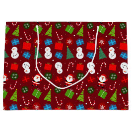 Niedlich Red Christmas Santa & Snowman Pattern Große Geschenktüte