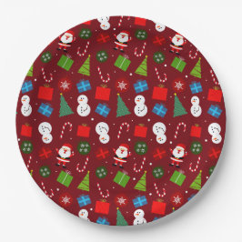 Niedlich Red Christmas Santa & Snowman Pattern Pappteller