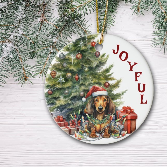 Niedlich Red Dackel Hund in Weihnachtsbeleuchtung  Keramik Ornament (Von Creator hochgeladen)