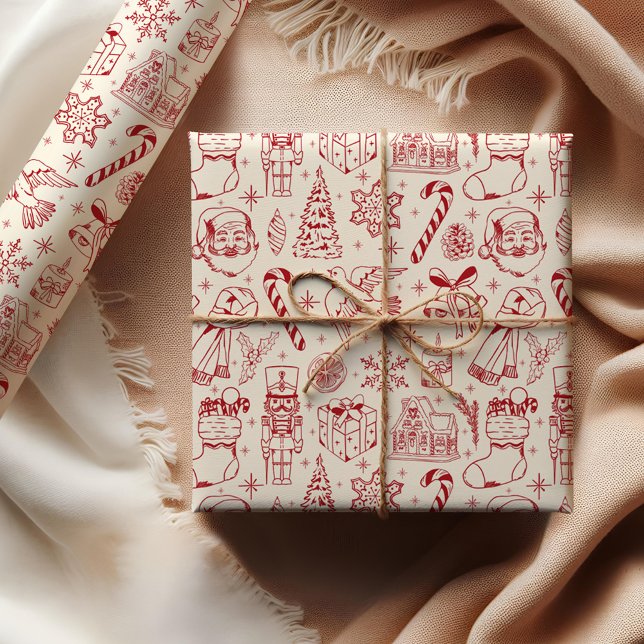 Niedlich Red Doodle Weihnachtswrapping Paper Geschenkpapier (Von Creator hochgeladen)