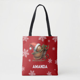 Niedlich Red Football Santa Sleigh Name Tasche
