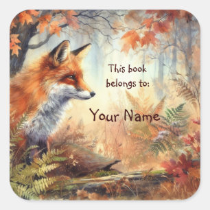 Niedlich Red Fox, Dieses Buch gehört Buchzeichen Quadratischer Aufkleber