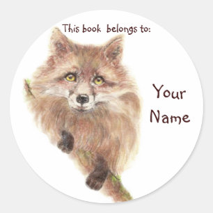 Niedlich Red Fox, Dieses Buch gehört Buchzeichen Runder Aufkleber