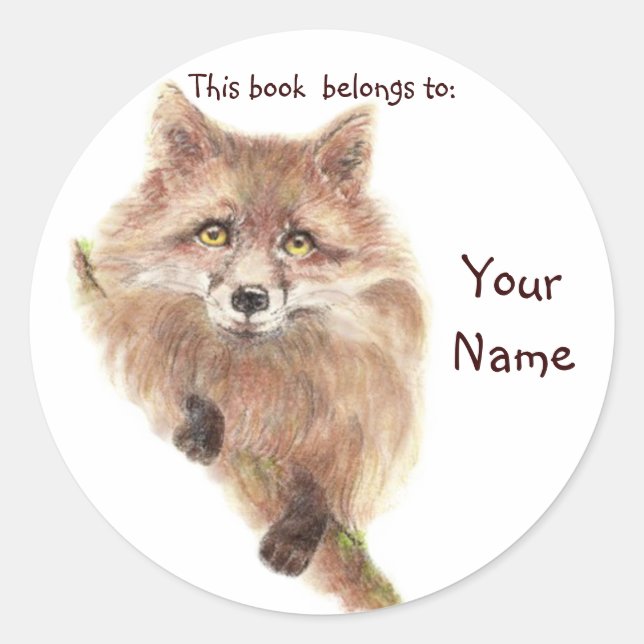 Niedlich Red Fox, Dieses Buch gehört Buchzeichen Runder Aufkleber (Vorderseite)