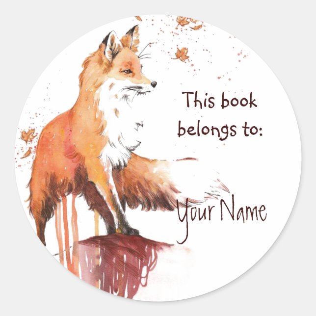 Niedlich Red Fox, Dieses Buch gehört Buchzeichen Runder Aufkleber (Vorderseite)