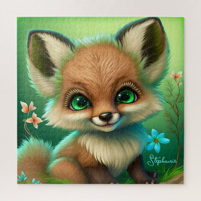 Niedlich Red Fox Orange Blue Blumen Green (Vertikal)