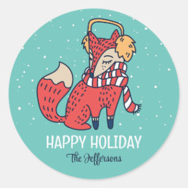 Niedlich Red Fox Snowy Winterurlaub Weihnachtsgesc Runder Aufkleber