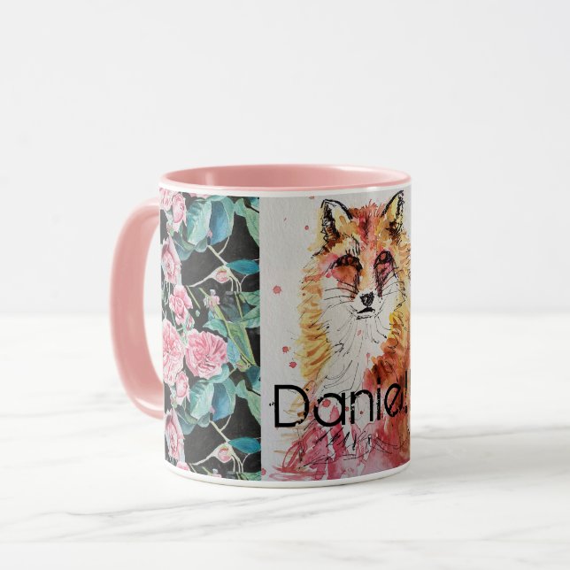Niedlich Red Fox Wasserfarbe Rosa Girls Damen Tasse (Vorderseite Links)