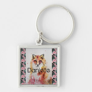 Niedlich Red Fox Wasserfarbe Rose Girls Ladys Ke Schlüsselanhänger