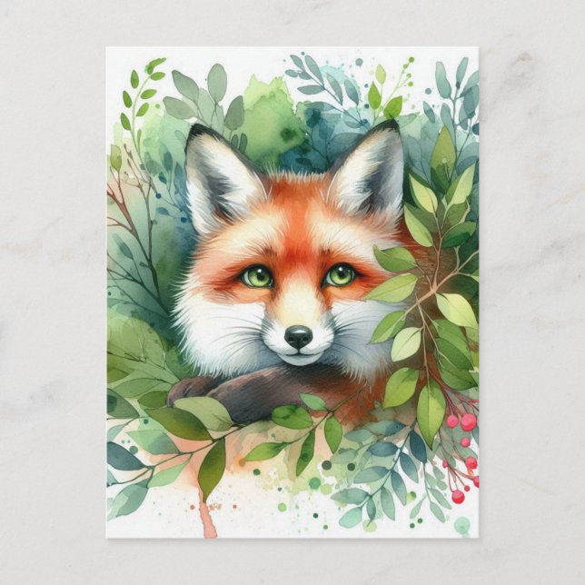 Niedlich Red Fox Watercolor Postkarte (Vorderseite)