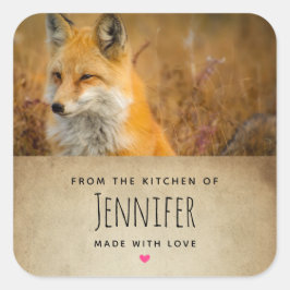 Niedlich Red Fox Wild Nature Fotografie Küche Quadratischer Aufkleber