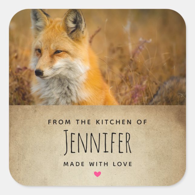 Niedlich Red Fox Wild Nature Fotografie Küche Quadratischer Aufkleber (Vorderseite)