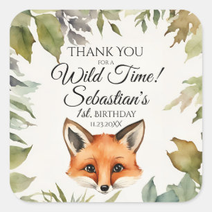Niedlich Red Fox Woodland Vielen Dank zum Geburtst Quadratischer Aufkleber