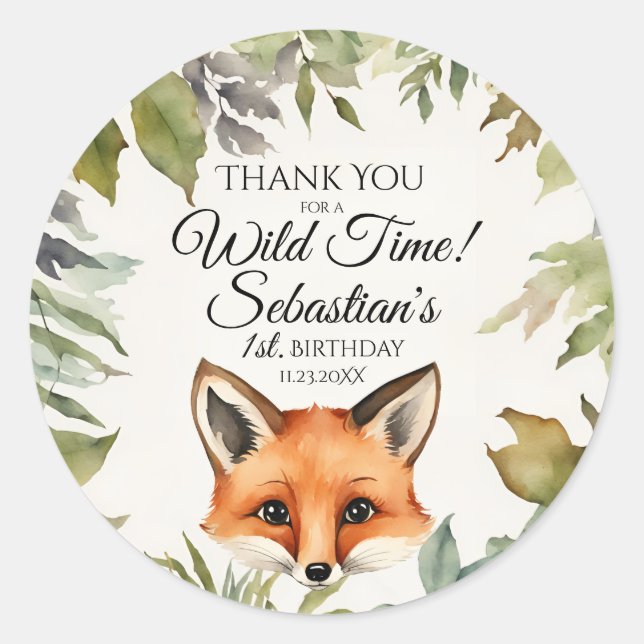 Niedlich Red Fox Woodland Vielen Dank zum Geburtst Runder Aufkleber (Vorderseite)