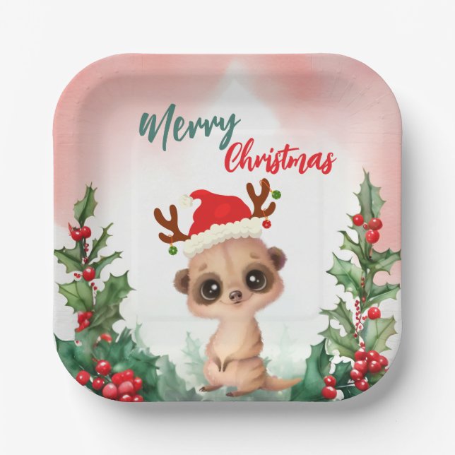 Niedlich Red FroChristmas Kaschmir Weihnachten Wei Pappteller (Vorderseite)
