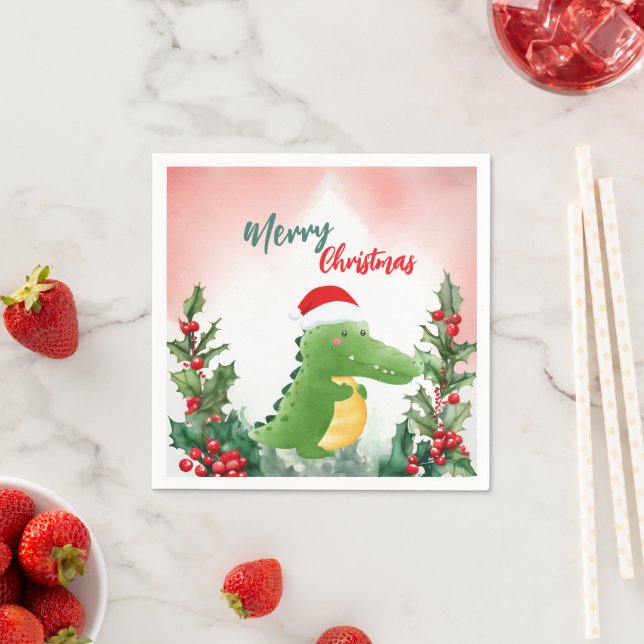 Niedlich Red Frohe Weihnachtsalligator Weihnachten Serviette (Beispiel)
