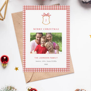 Niedlich Red Gingham Kariert Mit Monogramm Weihnac Feiertagskarte