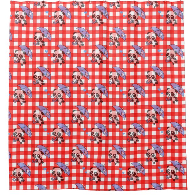 Niedlich Red Gingham Karo Design Duschvorhang (Vorderseite)