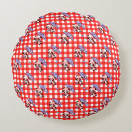 Niedlich Red Gingham Karo Rundes Kissen