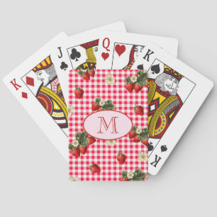Niedlich Red Gingham Strawberries Custom Monogram Spielkarten