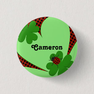 Niedlich Red Green Ladybug Clover Leaf Name Button
