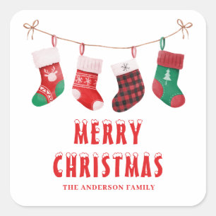 Niedlich Red Green Strumpf Weihnachten Quadratischer Aufkleber