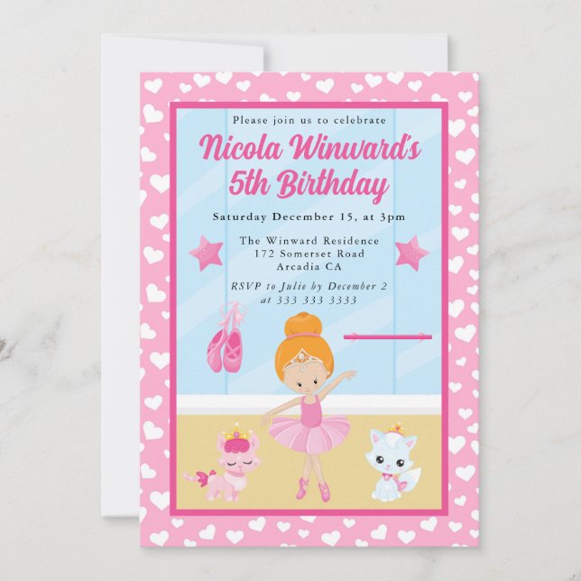 Niedlich Red Hairs Ballerina Kindergeburtstag Einladung (Vorderseite)