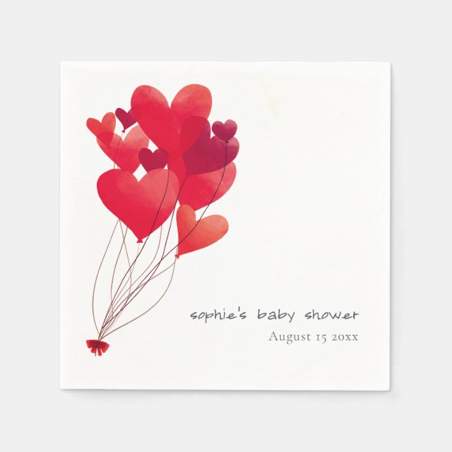 Niedlich Red Heart Balloons Sweetheart Baby Dusche Serviette (Vorderseite)