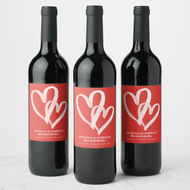 Niedlich Red Hearts Valentines Paare Weinetikett (Flaschen)