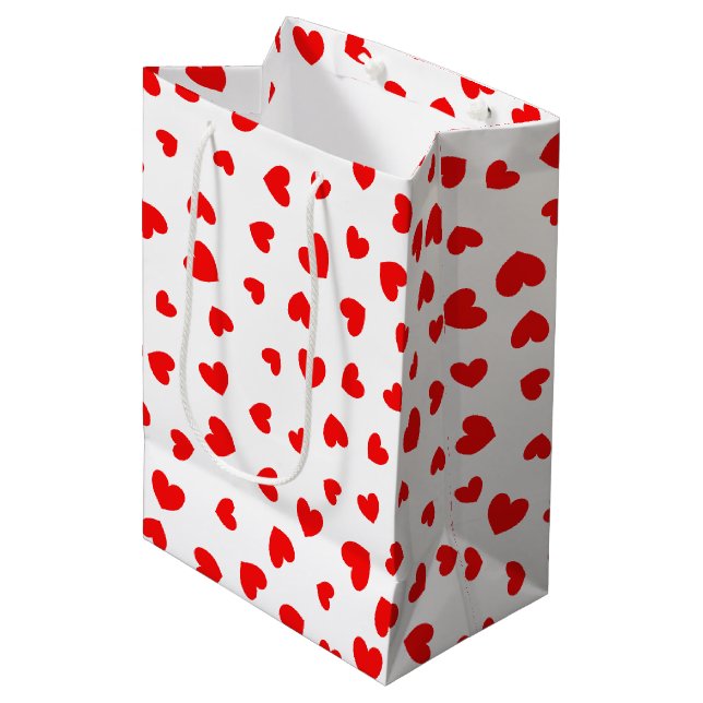 Niedlich Red Hearts Valentinstag Mittlere Geschenktüte (Vorderseite Schrägansicht)