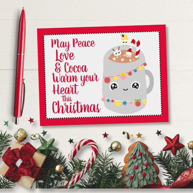 Niedlich Red Kawaii Hot Cocoa Weihnachten Cartoon Postkarte (Von Creator hochgeladen)
