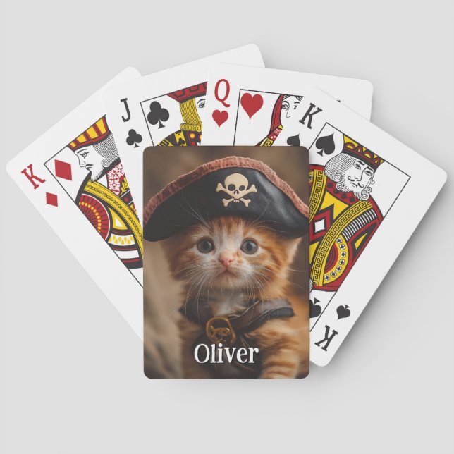 Niedlich Red Kitten Pirate Foto Spielkarten (Rückseite)