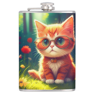 Niedlich Red Kitten Tragen einer Brille-365478 Flachmann