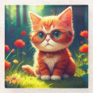 Niedlich Red Kitten Tragen einer Brille-365478 Glasuntersetzer