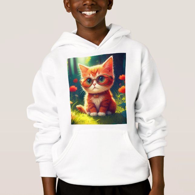 Niedlich Red Kitten Tragen einer Brille-365478 Hoodie (Vorderseite)