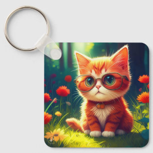 Niedlich Red Kitten Tragen einer Brille-365478 Schlüsselanhänger