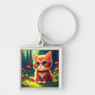 Niedlich Red Kitten Tragen einer Brille-365478 Schlüsselanhänger