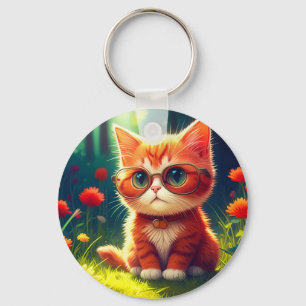 Niedlich Red Kitten Tragen einer Brille-365478 Schlüsselanhänger
