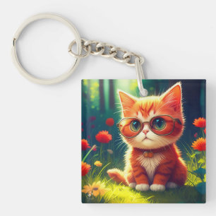 Niedlich Red Kitten Tragen einer Brille-365478 Schlüsselanhänger