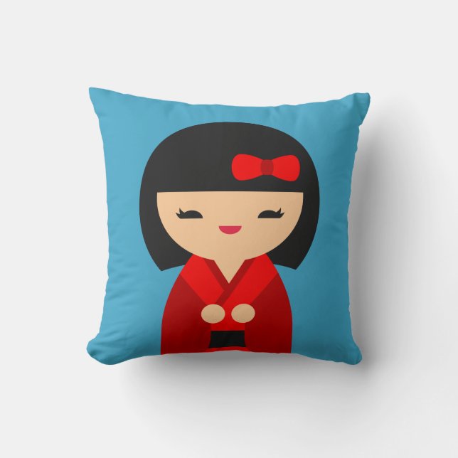 Niedlich Red Kokeshi Japanische Puppen Kissen (Vorderseite)