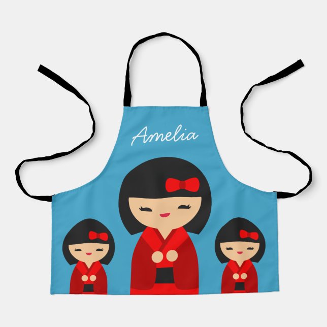 Niedlich Red Kokeshi Japanische Puppen Schürze (Vorderseite)