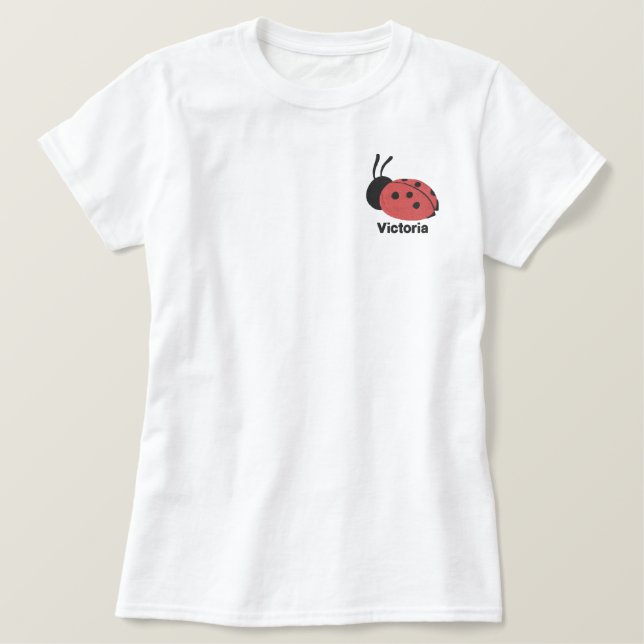 Niedlich Red Lady Bug Personalisiert Besticktes T-Shirt (Design vorne)