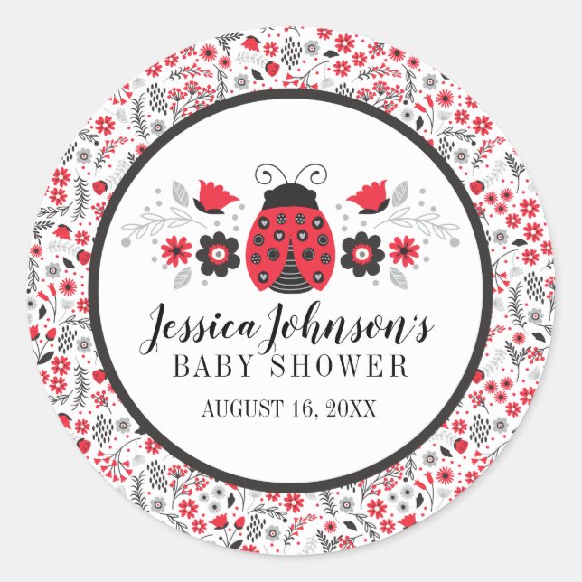 Niedlich Red Ladybug Baby Dusche Runder Aufkleber (Vorderseite)