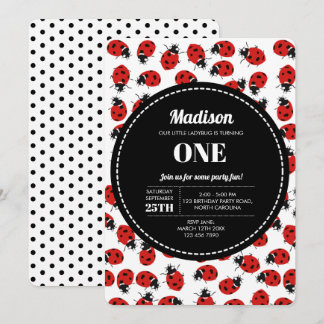 Niedlich Red Ladybug Birthday Einladung