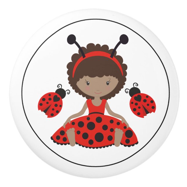 Niedlich Red Ladybug Girl Keramikknauf (Vorderseite)