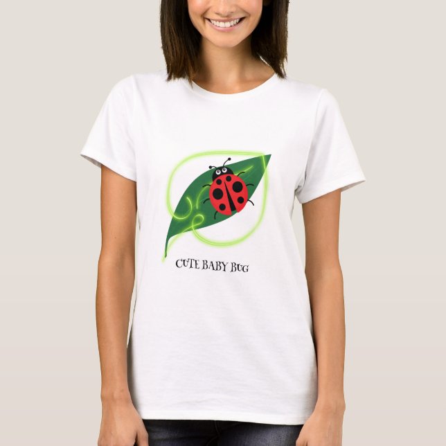 Niedlich Red Ladybug Green Liebe Leaf Mädchen T-Shirt (Vorderseite)