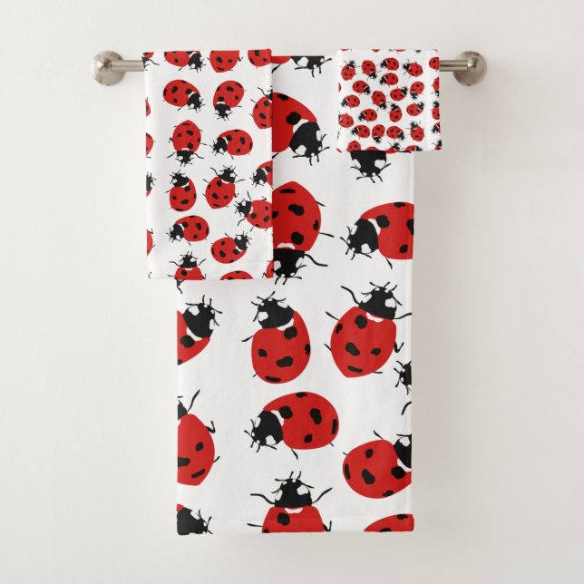 Niedlich Red Ladybug Pattern Badhandtuch Set (Insitu)