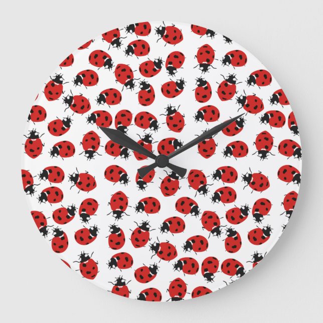 Niedlich Red Ladybug Pattern Große Wanduhr (Vorderseite)