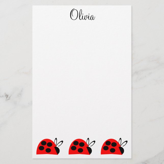 Niedlich Red Ladybug Personalisiert Briefpapier (Vorderseite)
