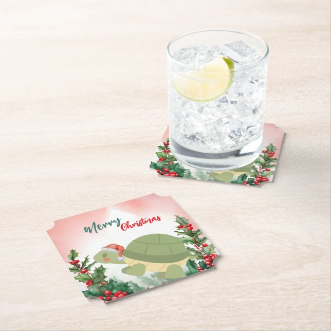 Niedlich Red Merry Weihnachtsschildkröte Weihnacht Untersetzer (Vor Ort)